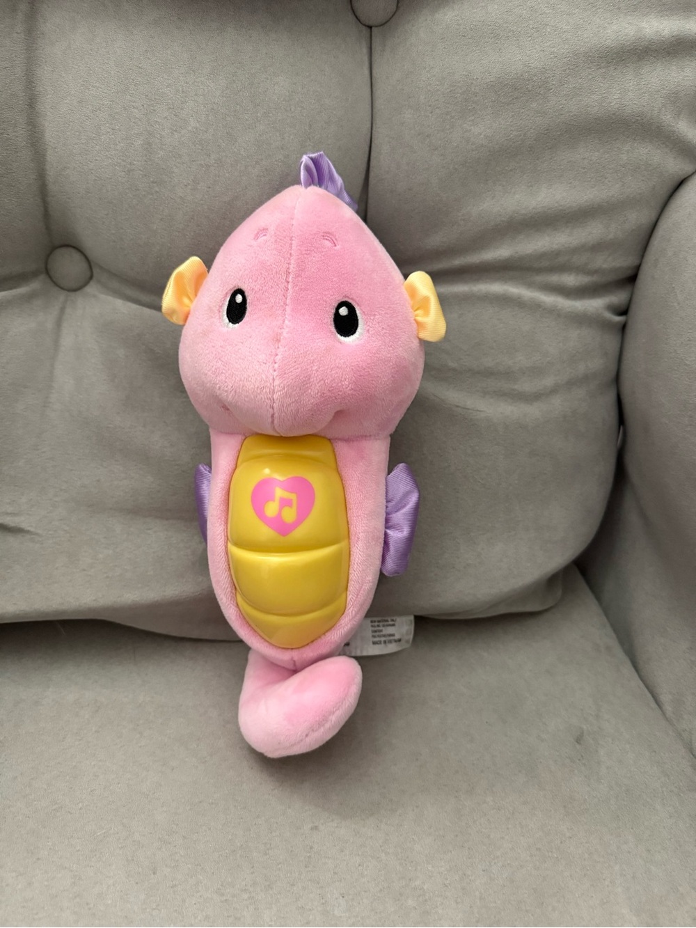 Fisher-Price Pink Plush Seahorse Toy with Yellow and Purple Accents